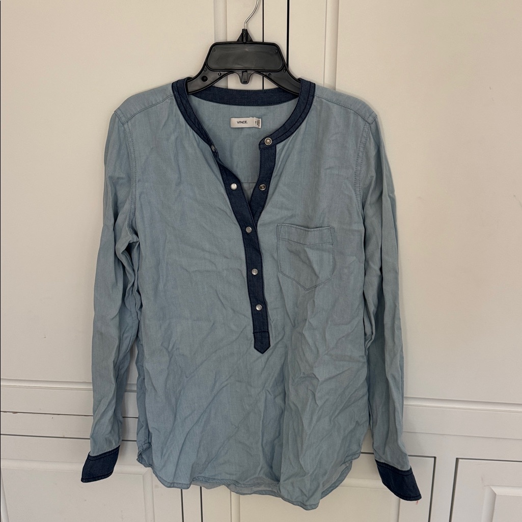 Vince Light Blue Henley Shirt With Dark Trim